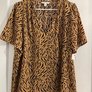 Nine West Tan and Black Animal Print Blouse